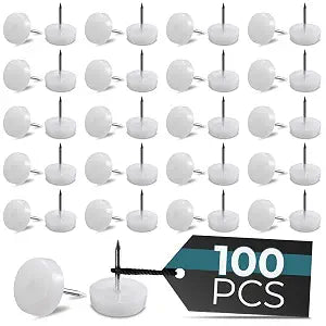 100 Pcs Nail on Furniture Glides, 0.8"x0.7" (20.3 x 17.8mm), Nylon (White)