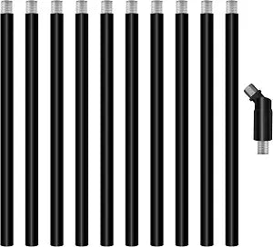 10 Pieces 12-inch M10 Threaded Extension Poles Lighting Fixture Downrods Stems & 180 Degrees Sloped Ceiling Adapter Kits for Pendant Light, Island Lighting, Chandeliers (Black)