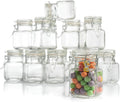 (3 oz) Small Square Glass Jars with Airtight Round Lids, Empty Spice Containers with Labels, Leak Proof Rubber Gasket and Hinged Lid, Chalkboard Label & Marker Included, For Home or Kitchen (12 Pack)