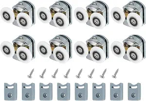 uxcell 25 mm Shower Door Rollers, Double Shower Door Runners Wheels Pulleys Guides Plastic Top Wheels with Anti-Collision Block & Screws for Glass Doors 4-6mm Silver 8 Pcs
