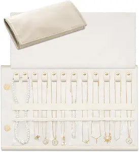 Lolalet Travel Necklace Organizer, Foldable Jewelry Case, Beige, 12 Slots