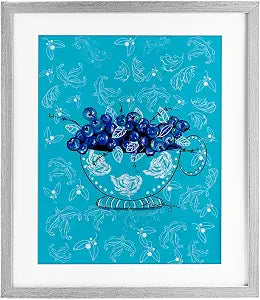 Blueberries in Teacup Botanical, 13 x 16 Inch Framed Print Under Glass