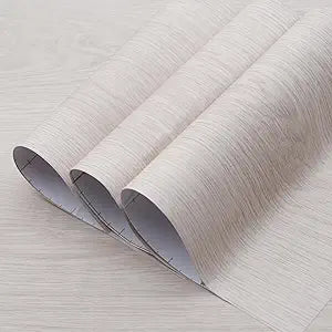 TOTIO Off-White Wood Grain Contact Paper Oak Textured Peel and Stick Wallpaper Roll 16x354in Air Guide Slot Design Matte Thickened Self-Adhesive Waterproof Furniture Sticker Vinyl Decorative Film
