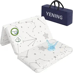 YENING Organic Cotton Trifold Pack and Play Mattress Pad Foldable 38x26
