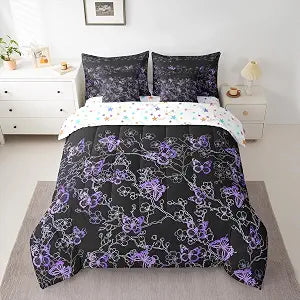 Feelyou Girls Butterfly Comforter Set Full Size 7 Piece for Kids Boys