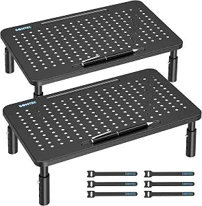 BONTEC 2 Pack Adjustable Monitor Stand Riser with Drawer, Supports 44lbs