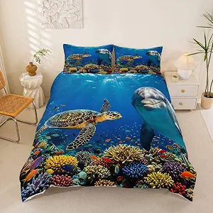 Feelyou Dolphin Comforter Cover Queen Size for Children Boys Girls