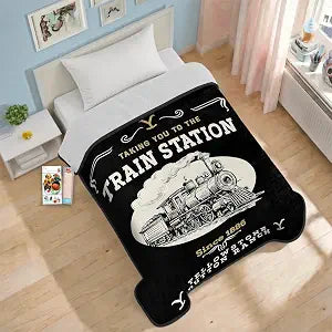 Paramount Train Bedspread Twin Set - Bundle with Steam Engine Sherpa Bedspread for Twin Bed Plus Bookmark, More | Train Steam Engine Locomotive Room Decor Bedding Set for Boys, Girls