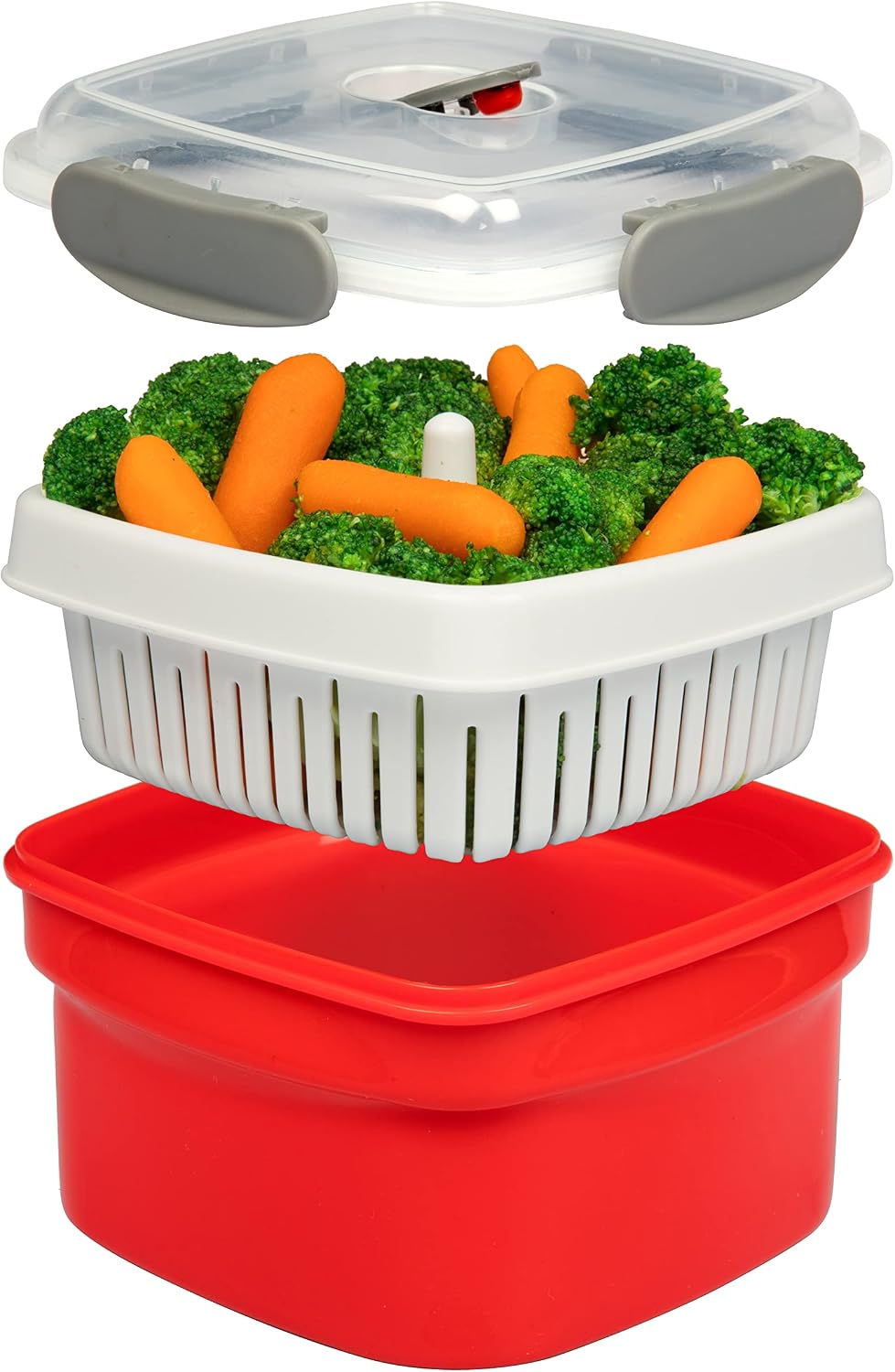 Microwave Food Steamer for Vegetables - 3 PC Microwavable Cooker with Storage- Cooking Made Easy- Removable Strainer Basket & Locking Steam Vent Lid - BPA Free, Fridge & Freezer Safe | 1.3 Liters