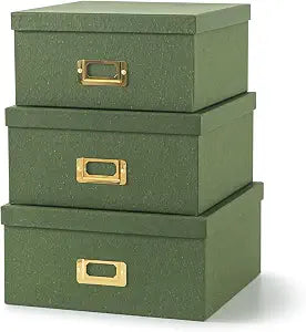 Soul & Lane - Green Decorative Memory Storage Boxes with Lids, Set of 3