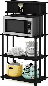 Furinno Turn-N-Tube Kitchen Storage Shelf with Top Cabinet for Kitchen, Dining Room and Home Office, Americano/Black