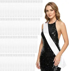 50 Pack Individually Wrapped White Satin Sashes Bulk, 31.5 x 3.7 Plain Blank Sashes for DIY Pageants, Senior 2026, Birthday, Wedding, Sublimation Blanks & Party Decorations