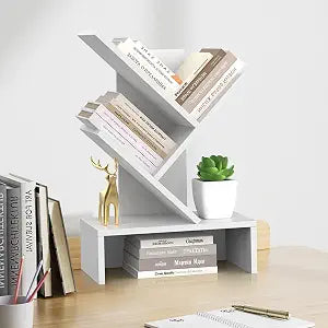Godferyxin Small Bookshelf,4-Tier Bookshelf with Drawers,White Bookshelf