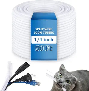 Kanayu 1/4''-50 Ft Split Wire Loom Tubing, White Flame Retardant
