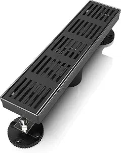 WEBANG 12 Inch Linear Shower Drain Rectangular Floor Drain with Accessories Fence Pattern Cover Grate Removable SUS304 Stainless Steel Watermark&CUPC Certified Matte Black