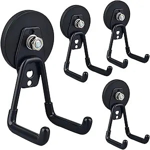 ULIBERMAGNET Uni-Mag Heavy Duty Magnetic Garage Hooks,4 Pack Strong Large Magnet Hook for Power Drill,Garden Tools,Hose,Pegboard,Garage, Workshop,Magnetic Storage Hooks for Indoor Outdoor Hanging