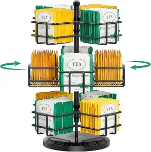 EsLuker.ly Tea Bag Holder Organizer for Counter, 3 Tier Metal Black