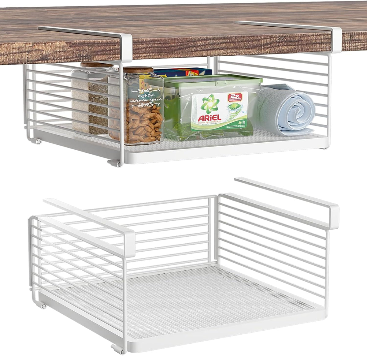 Under Shelf Storage Basket, Hanging Wire Basket, 2 Pack, White