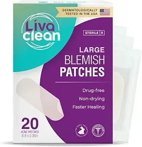 20CT Large Pimple Patches for Face - XL Hydrocolloid Patch - Pimple Patch Strips for Nose Chin Body Forehead - Big Blemish Patches, Clear Zit Stickers by Livaclean