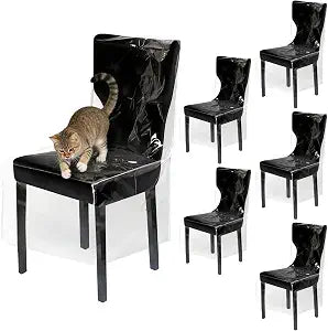 6 Pack Plastic Dining Chair Covers with Backrest, Heavy Duty Clear PVC Seat Protectors, Waterproof Slipcovers for Cat Scratch, Pet Paws, Hair, Dust & Spills (Fits 16-23")