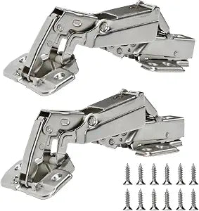 BADALU 175 Degree Kitchen Cabinet Hinges (1 Pair, 2 PCS) Concealed Hydraulic Adjustable Mounting, Soft Closing Nickel-Plated Steel Buffer Dampers for Frameless Cabinet Doors(Detachable Full Overlay)
