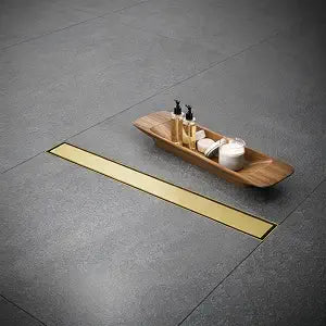 AVSIILE Linear Shower Floor Drain, Brushed Gold 12 Inch 304 Stainless Steel Bathroom Drains Kit, Rectangular Shower Trench Drain with Reversable Tile-in Pattern Drain Cover & Hair Catcher