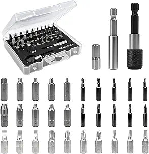 BURMONG 33PC Damaged Screw Extractor Set & Broken Bolt Extractor Kit  HSS Easy Out Remover Set with 2 Magnetic Extension Holders, Socket Adapter & Case