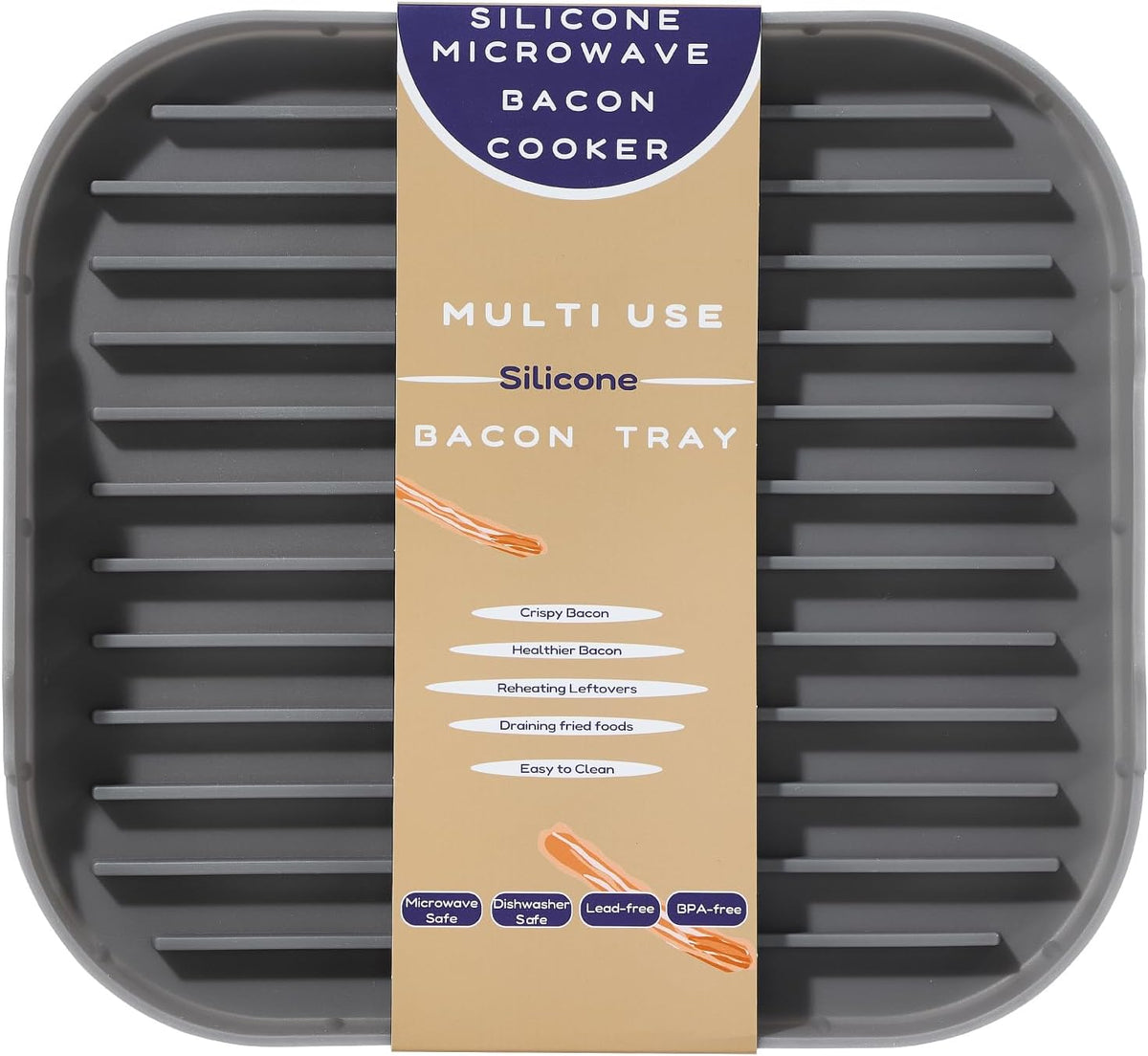 Microwave Bacon Cooker, 11 x 10 Inch Silicone Bacon Tray, Gray