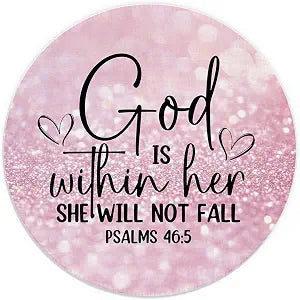 Pink Glitter Christian Mouse Pad 7.9x7.9 Inch, Christian Gifts for Women, God is Within Her She Will Not Fall Bible Verse Mousepad for Computers Laptop Home Office Dorm Desk Accessories