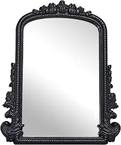 Vintage Vanity Makeup Mirror, Black Arched Tabletop Mirror for Makeup and Room Decor, Antique Decorative Standing Mirror with Carved Frame, Desk Mirror for Bedroom, Living Room, Dresser 11.8"x9.6"