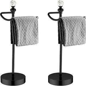 ROLABAM Bath Hand Towel Holder Stand, 2 Pack Stainless Steel Black Towel Rack Hand Holder for Bathroom, Small Countertop Free Standing Hand Towel Rack with Heavy Base (Matte Black, 2 Pack)