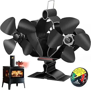 Wood Stove Fan, 8 Blades Heat Powered Fan with Magnetic Thermometer