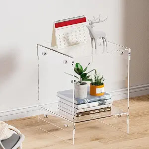 Small Acrylic End Table,Acrylic Side Table for Small Space,Transparent Bedside Table for Office,Clear Nightstand End Table with Storage Shelf for Living Room Bedroom Store(11.9x11.9x15.74)