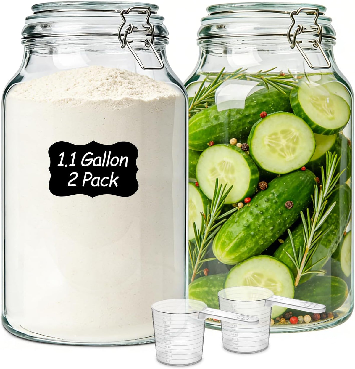 ComSaf Large Glass Jars with Airtight Lids 1.1 Gallon 2 Pack Wide Mouth