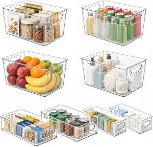 8 Pack Clear Bins for Organizing, Pantry Storage Bins, 3 Sizes: 4L+2M+2S