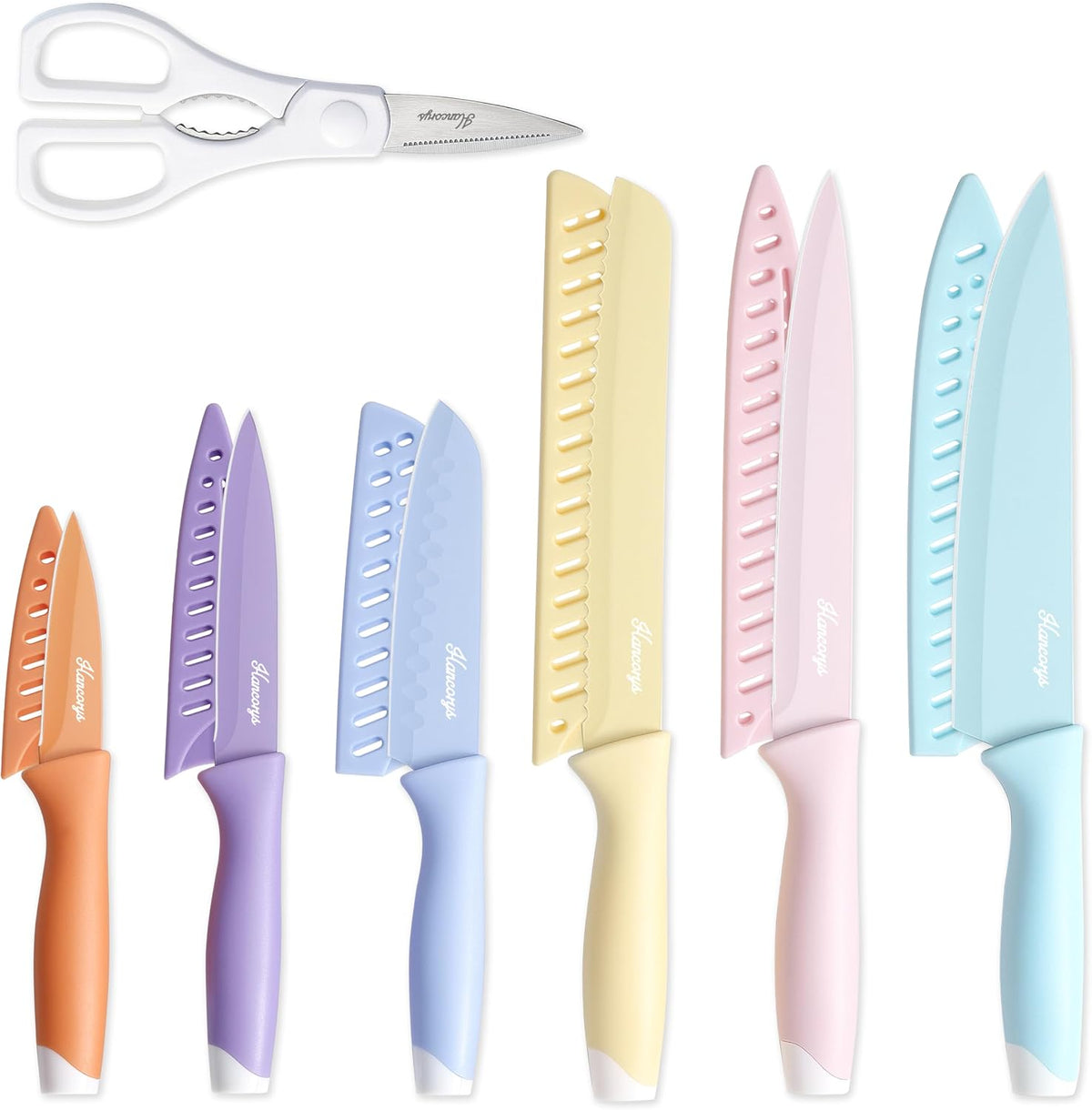 Knife Set, 13 PCS Colorful Kitchen Knives Set with 6 Blade Guards