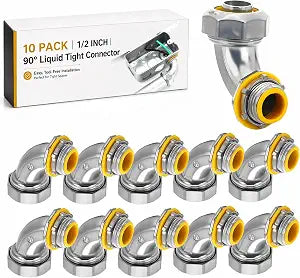 Gisafai 10 Pcs Liquid Tight Connector, 90 Degree Insulated Zinc, 1/2 Inch