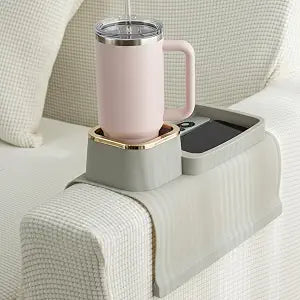 Elimiko Non-Slip Silicone Couch Cup Holder Tray for Sofa Arm (Warm Gray)