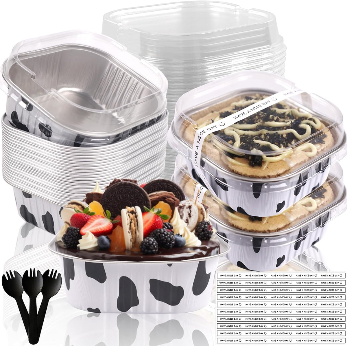 10oz Mini Cake Pans With Lids 50 Pack ,Mini Loaf Pans 4''x4'' Cake Container
