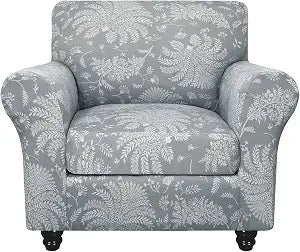 SearchI Sofa Cover Couch Covers, 2 Pieces Armchair Slipcover with 1 Separate Cushion Cover Stretch Soft Furniture Protector for Living Room Couch Cover for Pets Kids(Armchair, White Plants)