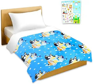 Bluey Bedspread Twin Set - Bundle with Bandit Quilted Twin Blanket, Stickers, More | Bluey Room Decor Bedding Set for Boys, Girls, Kids