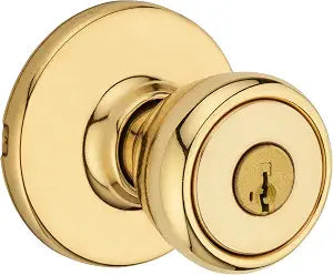 Kwikset Tylo Entry Door Knob with Lock and Key, Secure Keyed Handle Exterior, Front Entrance and Bedroom, Polished Brass, Pick Resistant SmartKey Rekey Security
