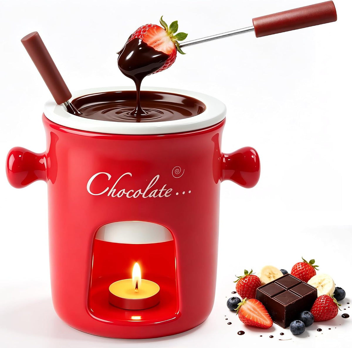 Chocolate Melting Cup, 300ML Ceramic Fondue Cup Butter Warmer Set