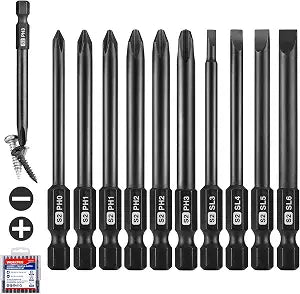 WORKPRO 10PCS Phillips & Slotted Driver Bits, S2 Steel Magnetic Tips