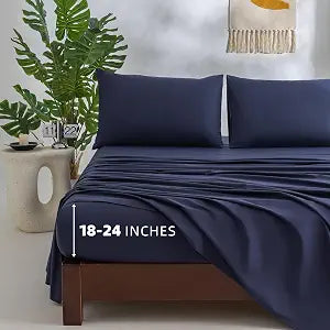100% Cotton Sheets Full Size Sheets Deep Pocket Fits 18"-24" Mattress Luxury Soft Breathable Cooling Navy Blue Cotton Full Sheet Set 4 Pieces Cotton Bed Sheets