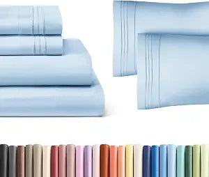 Sky Blue 4-Piece Sheet Set & Pillowcase Bedding Bundle (Full Size) - Complete Full Sheet Set & 2 Pillowcases w/ Deep Pockets up to 16 inches - Comfy, Hotel Luxury Quality - Soft, Breathable & Cooling