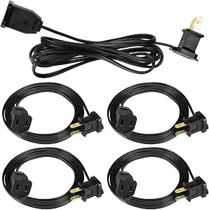 Kanayu 5 Pack Black 12 ft Indoor Extension Cord 2 Prong Electric Cord Extender, Wire Plug in and End, Ac 120 Volts, for Outdoor Christmas Connect or Extend