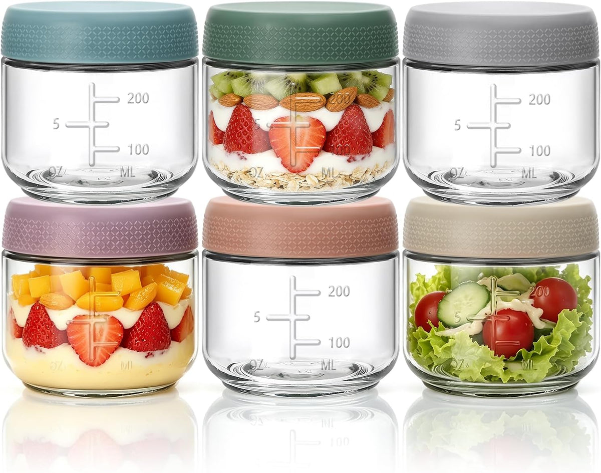 6 Pack 10oz Glass Overnight Oats Containers with Lids