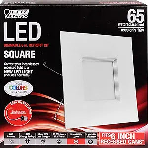 Feit Electric 6in LED Recessed Square Flat Panel Downlight, 65W Eq