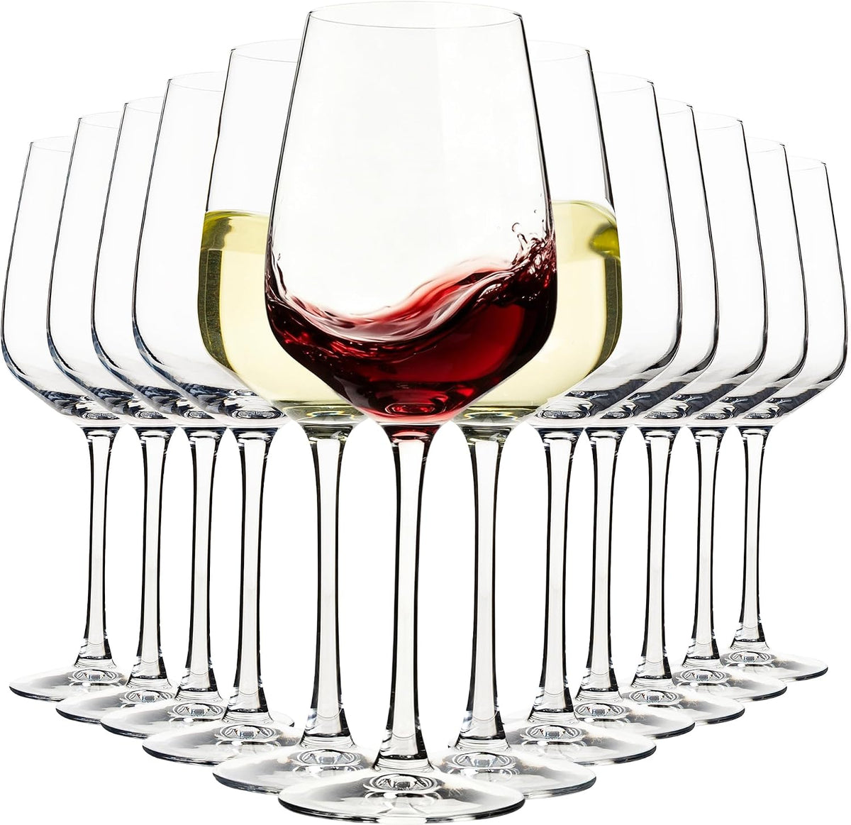 15oz Wine Glasses Set of 12, Thickened Stemmed Glasses for Red/White Wine, Heavy Base Clear Red Wine Glasses for Everyday, Wine Lovers, Parties, Gifts, Dishwasher Safe, 460ml, 12 Piece Set